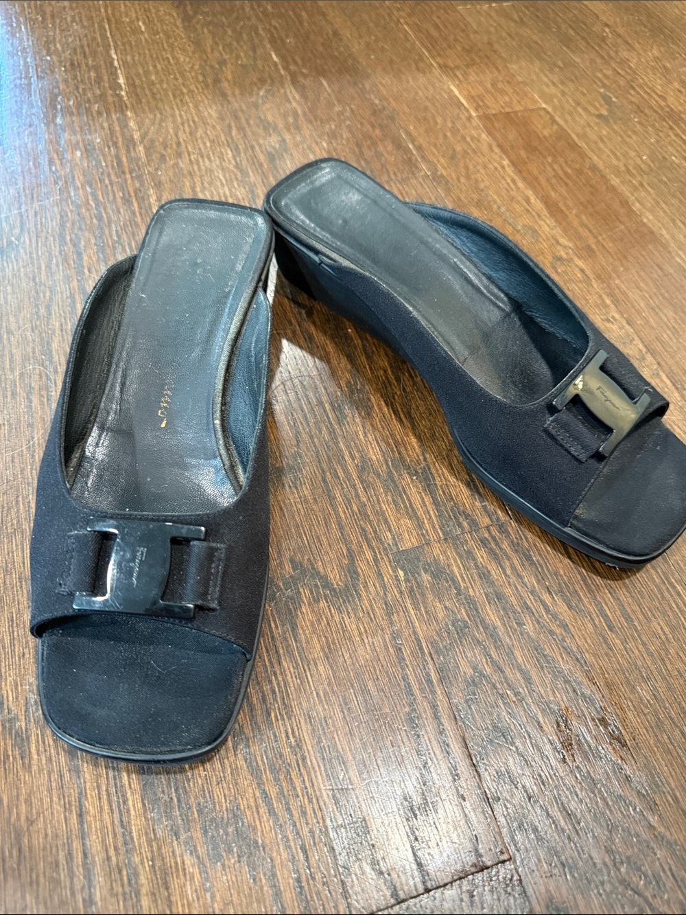 Salvatore Ferragamo Black Slip-On Wedge Mule Sandals